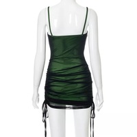 Cute Sexy Green Black Mesh Patchwork Bodycon Lace Up Mini Dress Summer Aesthetic Casual E-Girl Kawaii Korean Japanese Harajuku - Thumbnail 7