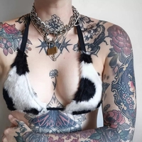 Cute Sexy Cow Pattern Fluffy Camisole Tank Crop Top Sleeveless Shirt Summer Aesthetic Casual E-Girl Kawaii Korean Japanese Harajuku - Thumbnail 2