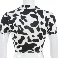 Cute Cow Print V Neck Short Sleeve Shirt Crop Top  Summer Aesthetic Casual E-Girl Kawaii Korean Japanese Harajuku - Thumbnail 5