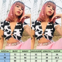 Cute Cow Print V Neck Short Sleeve Shirt Crop Top  Summer Aesthetic Casual E-Girl Kawaii Korean Japanese Harajuku - Thumbnail 6
