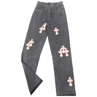 Cute Cross Jean High Waist Straight Baggy Pants Denim Trousers Summer Aesthetic Casual E-Girl Kawaii Korean Japanese Harajuku - Thumbnail 7