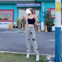 Cute Cross Jean High Waist Straight Baggy Pants Denim Trousers Summer Aesthetic Casual E-Girl Kawaii Korean Japanese Harajuku - Thumbnail 2