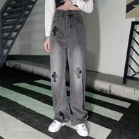 Cute Cross Jean High Waist Straight Baggy Pants Denim Trousers Summer Aesthetic Casual E-Girl Kawaii Korean Japanese Harajuku - Thumbnail 4