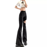 Cute Sexy Black High Waist Flare Trousers Cut Out Hollow Pants Summer Aesthetic Casual E-Girl Kawaii Korean Japanese Harajuku - Thumbnail 5
