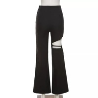 Cute Sexy Black High Waist Flare Trousers Cut Out Hollow Pants Summer Aesthetic Casual E-Girl Kawaii Korean Japanese Harajuku - Thumbnail 6