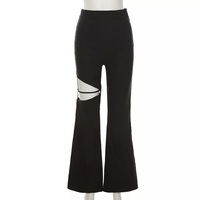 Cute Sexy Black High Waist Flare Trousers Cut Out Hollow Pants Summer Aesthetic Casual E-Girl Kawaii Korean Japanese Harajuku - Thumbnail 8