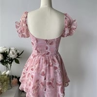 Cute Sweet Floral Print Jumpsuit Chiffon Ruffled Squared Collar Dress Summer Aesthetic Casual E-Girl Kawaii Korean Japanese Harajuku - Thumbnail 1