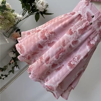 Cute Sweet Floral Print Jumpsuit Chiffon Ruffled Squared Collar Dress Summer Aesthetic Casual E-Girl Kawaii Korean Japanese Harajuku - Thumbnail 3