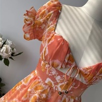 Cute Sweet Floral Print Jumpsuit Chiffon Ruffled Squared Collar Dress Summer Aesthetic Casual E-Girl Kawaii Korean Japanese Harajuku - Thumbnail 6