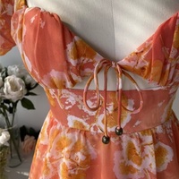 Cute Sweet Floral Print Jumpsuit Chiffon Ruffled Squared Collar Dress Summer Aesthetic Casual E-Girl Kawaii Korean Japanese Harajuku - Thumbnail 7