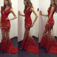 V Neck Red Prom Dresses FG5 - Thumbnail 1