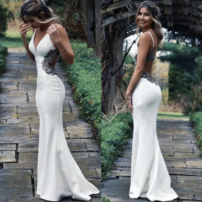 V neck prom dresses with beading pd8 - Thumbnail 1