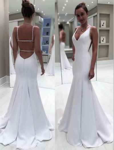 White Prom Dresses Mermaid with Beaded