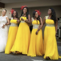 One Shoulder Yellow Bridesmaid Dresses - Thumbnail 1