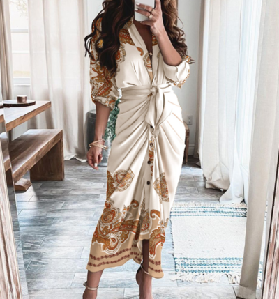 Casual Long Sleeve Print Dress