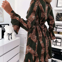 Women Splicing Printed Leopard Long-Sleeve Dress - Thumbnail 2
