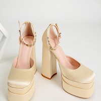 Fashion Satin Clunky Heeled High Heels - 3colors - Thumbnail 8