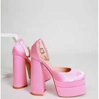 Fashion Satin Clunky Heeled High Heels - 3colors - Thumbnail 3