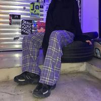 Vintage High Waist Plaid Checker Loose Wide Leg Trousers Pants - Thumbnail 3
