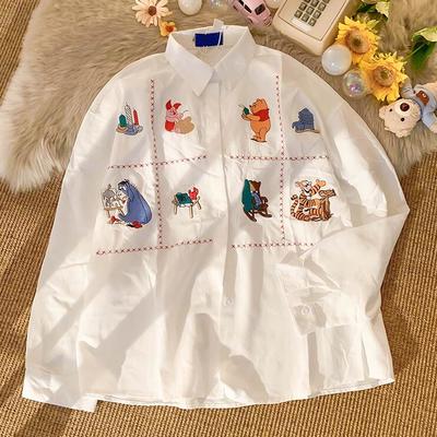 Cartoon animal embroidery long sleeve shirt