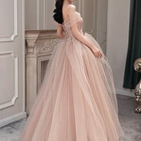Pink Tulle Long Prom Dress Pink Evening Dress - Thumbnail 3