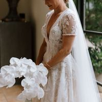 Stunning Ball Gown Deep V Neck White Lace Wedding Dresses - Thumbnail 1