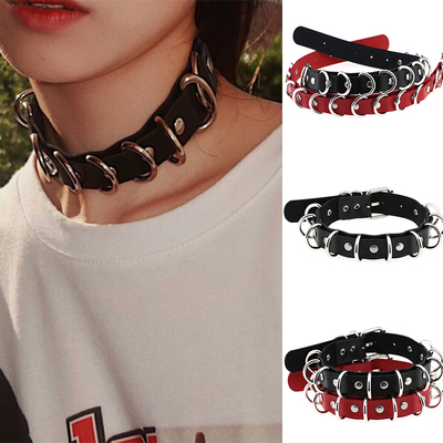 Gothic Punk Rings Leather Choker