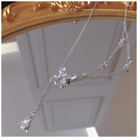 Luxury Pretty Girl Butterfly Tassel & Water Drop Wave Silver Pendant Necklace - Thumbnail 6