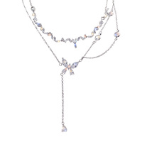 Luxury Pretty Girl Butterfly Tassel & Water Drop Wave Silver Pendant Necklace - Thumbnail 8