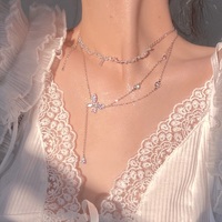 Luxury Pretty Girl Butterfly Tassel & Water Drop Wave Silver Pendant Necklace - Thumbnail 4