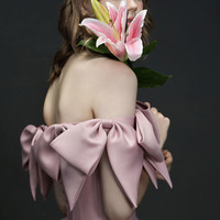 Unique Design Pink Bow Satin Long Prom Dress Princess Dress - Thumbnail 2