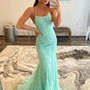 SP2015,Green mermaid prom dresses,applique tulle evening dress,cross back formal party dress-1