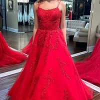 SP2016,Charming red lace prom dresses,tulle applique evening dress,tulle formal party dresses - Thumbnail 1
