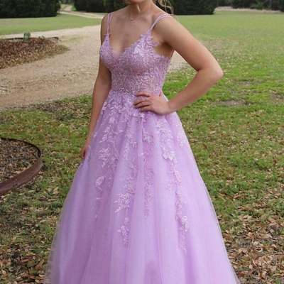 Sp2018,light purple evening formal gown tulle lace prom dresses v-neck sweet 16 dress - Thumbnail 1