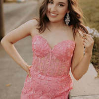 SP2019,Sweetheart pink evening dresses applique mermaid prom formal gown - Thumbnail 4