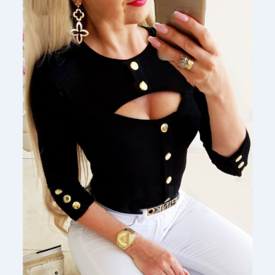 Solid color long sleeve sexy shirt tops