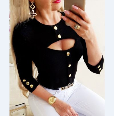 Solid Color Long Sleeve Sexy Shirt Tops