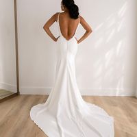 Gorgeous Mermaid V Neck Backless White Satin Wedding Dresses with Appliques - Thumbnail 1