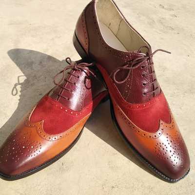 Gentlemen wear oxfords brown leather wingtip beautiful brogue formal shoes - Thumbnail 2