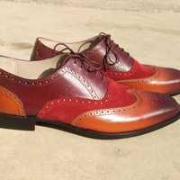 Gentlemen Wear Oxfords Brown Leather Wingtip Beautiful Brogue Formal Shoes - Thumbnail 1