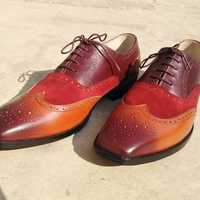 Gentlemen Wear Oxfords Brown Leather Wingtip Beautiful Brogue Formal Shoes - Thumbnail 2