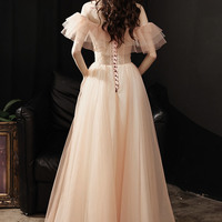 Pink tulle sequins long prom dress pink evening dress - Thumbnail 4