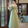 Green tulle long A line prom dress green evening dress-1