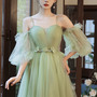 Green tulle long A line prom dress green evening dress-2