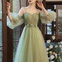 Green tulle long A line prom dress green evening dress-3