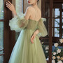Green tulle long A line prom dress green evening dress-3