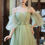 Green tulle long A line prom dress green evening dress-2