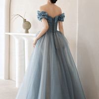 Blue tulle sequins long prom dress blue evening dress - Thumbnail 7
