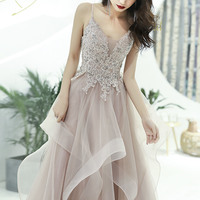 Cute tulle lace long prom dress A line evening gown - Thumbnail 2