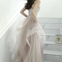 Cute tulle lace long prom dress A line evening gown - Thumbnail 7